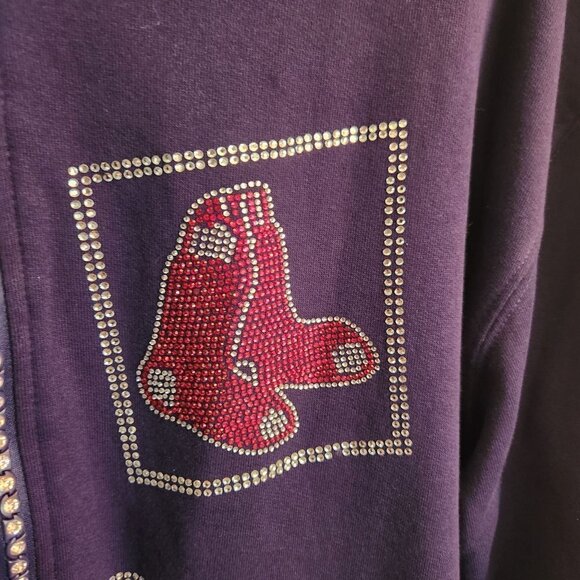 New England Sports Lover's Dream Navy Rhinestone Full Zip Sweatshirt Size 1X - Picture 8 of 9